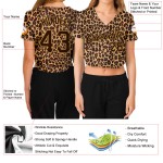 Maillot de baseball court 3D personnalisé à col en V pour femme, motif léopard marron et vieux Maillot de baseball court 3D personnalisé à col en V pour femme, motif léopard marron et vieux