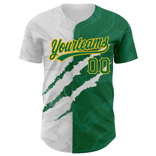 Maillot de baseball authentique personnalisé 3D Kelly vert-or, motif graffiti à gratter Maillot de baseball authentique personnalisé 3D Kelly vert-or, motif graffiti à gratter