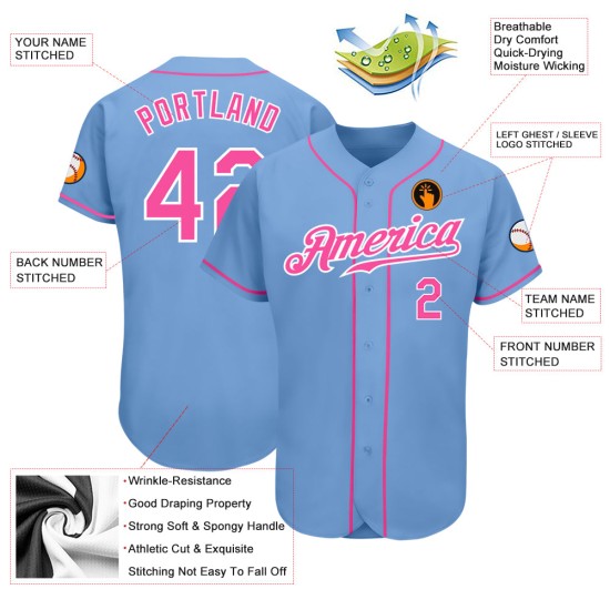 Maillot de baseball léger rose-blanc personnalisé bleu authentique Maillot de baseball léger rose-blanc personnalisé bleu authentique