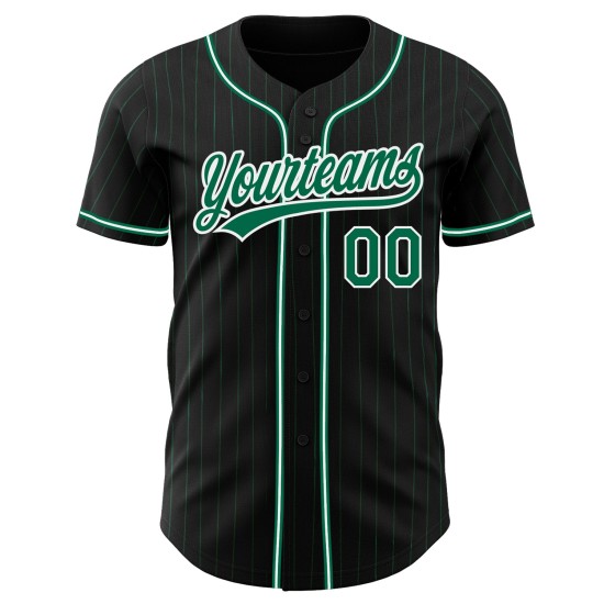 Maillot de baseball Kelly authentique à rayures fines vert et noir, personnalisé, vert et blanc Maillot de baseball Kelly authentique à rayures fines vert et noir, personnalisé, vert et blanc