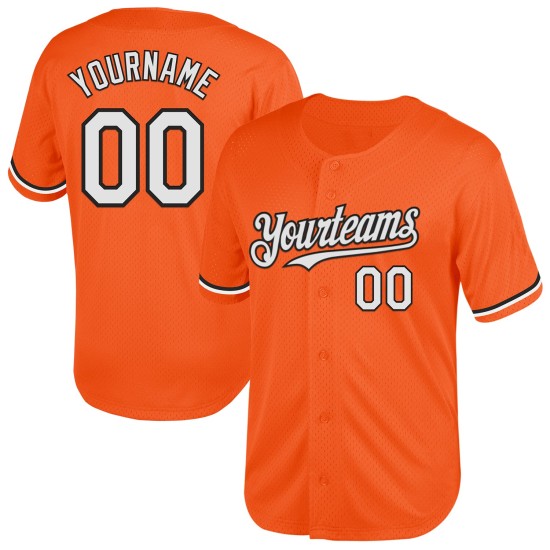 Maillot de baseball personnalisé blanc-noir authentique en maille orange rétro Maillot de baseball personnalisé blanc-noir authentique en maille orange rétro
