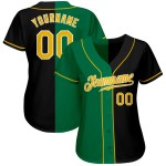 Maillot de baseball vert personnalisé Split, noir, doré et authentique Kelly Maillot de baseball vert personnalisé Split, noir, doré et authentique Kelly