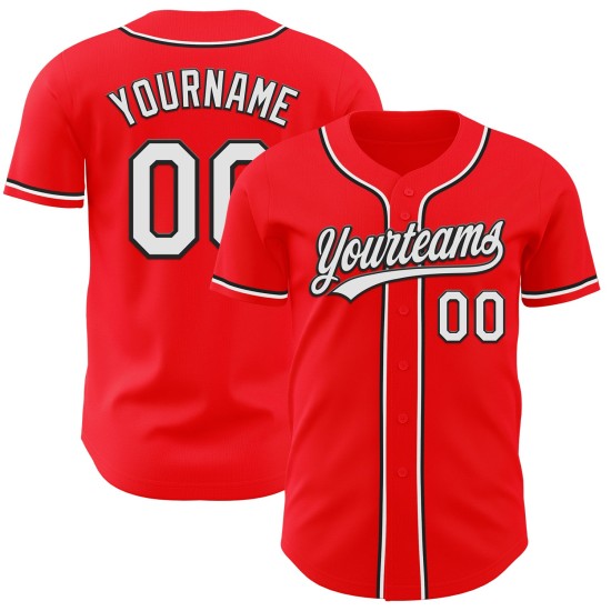 Maillot de baseball personnalisé Red Jersey Fire blanc-noir authentique Maillot de baseball personnalisé Red Jersey Fire blanc-noir authentique