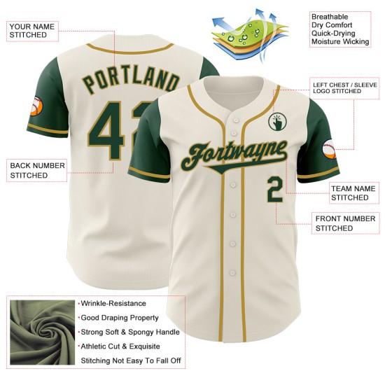 Maillot de baseball Custom Tone Green-Old Two Gold Crème Authentique Maillot de baseball Custom Tone Green-Old Two Gold Crème Authentique
