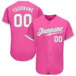 Maillot de baseball personnalisé rose authentique blanc-gris Maillot de baseball personnalisé rose authentique blanc-gris
