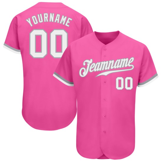 Maillot de baseball personnalisé rose authentique blanc-gris Maillot de baseball personnalisé rose authentique blanc-gris