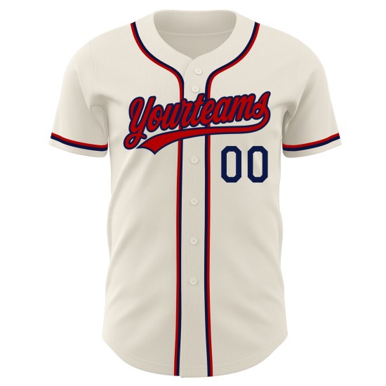 Maillot de baseball authentique rouge-bleu marine crème personnalisé Maillot de baseball authentique rouge-bleu marine crème personnalisé