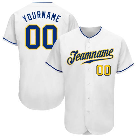 Maillot de baseball Royal-Gold White personnalisé et authentique Maillot de baseball Royal-Gold White personnalisé et authentique