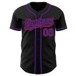 Maillot de baseball noir authentique personnalisé rose violet-chaud Maillot de baseball noir authentique personnalisé rose violet-chaud