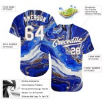 Maillot de baseball Royal Gold authentique, motif 3D personnalisé, blanc et vieux marbre Maillot de baseball Royal Gold authentique, motif 3D personnalisé, blanc et vieux marbre
