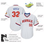 Maillot de baseball personnalisé en tricot côtelé, blanc, rétro, authentique, orange et bleu roi Maillot de baseball personnalisé en tricot côtelé, blanc, rétro, authentique, orange et bleu roi