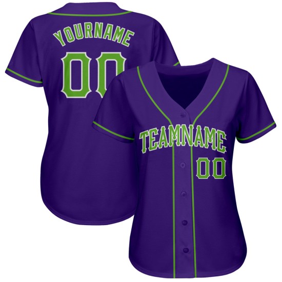 Maillot de baseball violet authentique vert-blanc personnalisé fluo Maillot de baseball violet authentique vert-blanc personnalisé fluo