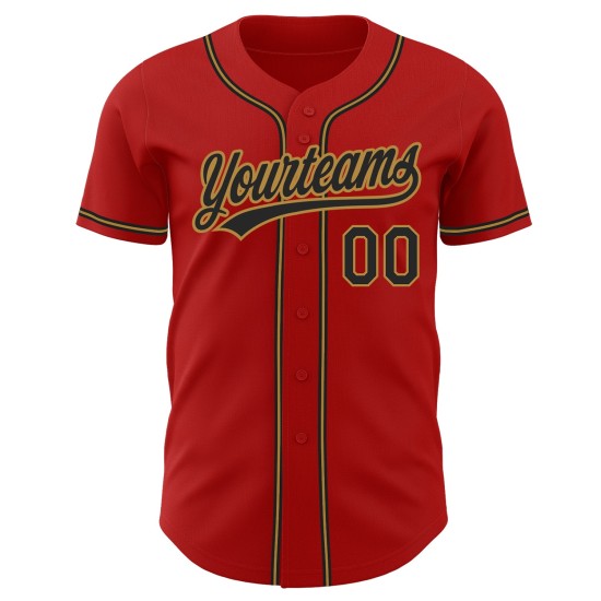 Maillot de baseball authentique rouge personnalisé noir et or ancien Maillot de baseball authentique rouge personnalisé noir et or ancien