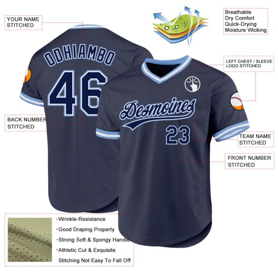 Maillot de baseball bleu marine rétro authentique bleu-blanc personnalisé léger Maillot de baseball bleu marine rétro authentique bleu-blanc personnalisé léger