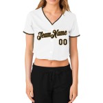 Maillot de baseball court blanc doré et noir pour femme, col en V, personnalisé Maillot de baseball court blanc doré et noir pour femme, col en V, personnalisé