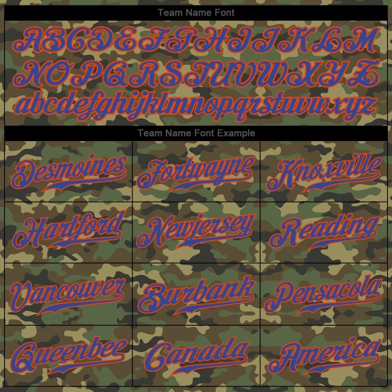 Maillot de baseball personnalisé camouflage Royal-Orange authentique pour saluer le service Maillot de baseball personnalisé camouflage Royal-Orange authentique pour saluer le service
