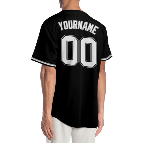 Maillot de baseball authentique noir blanc-gris personnalisé Maillot de baseball authentique noir blanc-gris personnalisé
