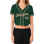 Maillot de baseball court vert à col en V pour femme, couleur crème et noir Maillot de baseball court vert à col en V pour femme, couleur crème et noir