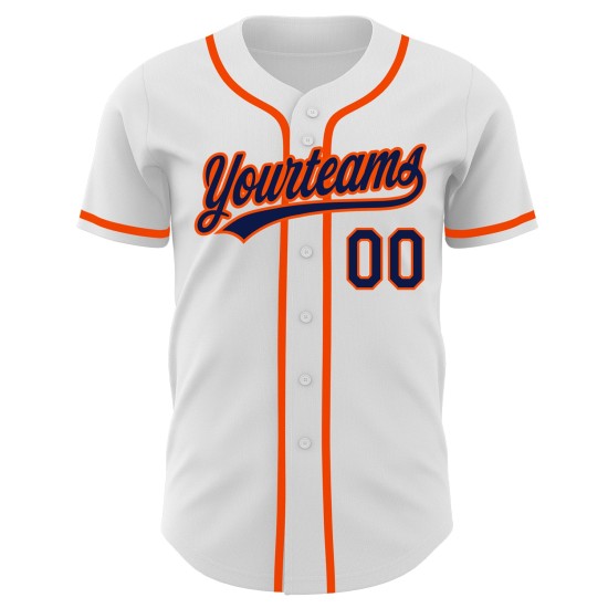 Maillot de baseball personnalisé bleu marine et orange authentique blanc Maillot de baseball personnalisé bleu marine et orange authentique blanc