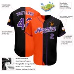 Maillot de baseball violet-orange authentique Split, noir, mode personnalisée Maillot de baseball violet-orange authentique Split, noir, mode personnalisée