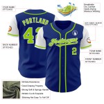 Maillot de baseball authentique néon bicolore personnalisé vert royal-blanc Maillot de baseball authentique néon bicolore personnalisé vert royal-blanc