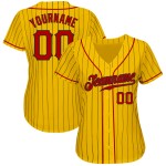 Maillot de baseball jaune, noir, personnalisé, authentique, rouge et noir, à fines rayures Maillot de baseball jaune, noir, personnalisé, authentique, rouge et noir, à fines rayures