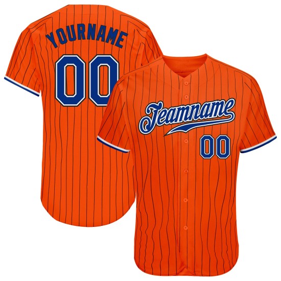 Maillot de baseball à fines rayures noir orange royal-noir authentique personnalisé Maillot de baseball à fines rayures noir orange royal-noir authentique personnalisé