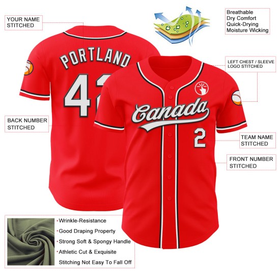 Maillot de baseball personnalisé Red Jersey Fire blanc-noir authentique Maillot de baseball personnalisé Red Jersey Fire blanc-noir authentique