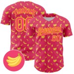 Maillot de baseball personnalisé rose avec motif 3D authentique de fruits, banane et néon jaune Maillot de baseball personnalisé rose avec motif 3D authentique de fruits, banane et néon jaune