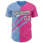 Maillot de baseball personnalisé motif graffiti rose bleu-noir 3D à gratter léger authentique Maillot de baseball personnalisé motif graffiti rose bleu-noir 3D à gratter léger authentique