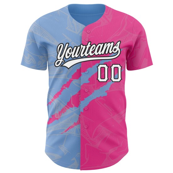 Maillot de baseball personnalisé motif graffiti rose bleu-noir 3D à gratter léger authentique Maillot de baseball personnalisé motif graffiti rose bleu-noir 3D à gratter léger authentique