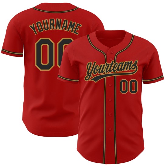 Maillot de baseball authentique rouge personnalisé noir et or ancien Maillot de baseball authentique rouge personnalisé noir et or ancien