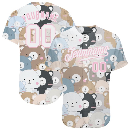 Maillot Teddy 3D Blanc-Motif Clair Blanc Personnalisé Ours Authentique Rose Design Baseball Maillot Teddy 3D Blanc-Motif Clair Blanc Personnalisé Ours Authentique Rose Design Baseball