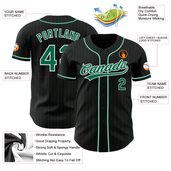 Maillot de baseball Kelly authentique à rayures fines vert et noir, personnalisé, vert et blanc Maillot de baseball Kelly authentique à rayures fines vert et noir, personnalisé, vert et blanc