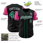 Maillot de baseball personnalisé Kelly Tone noir deux vert-rose authentique Maillot de baseball personnalisé Kelly Tone noir deux vert-rose authentique