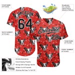Maillot de baseball personnalisé à motif 3D noir et blanc avec motif authentique de chiens, rouge Maillot de baseball personnalisé à motif 3D noir et blanc avec motif authentique de chiens, rouge