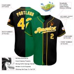 Maillot de baseball vert personnalisé Split, noir, doré et authentique Kelly Maillot de baseball vert personnalisé Split, noir, doré et authentique Kelly