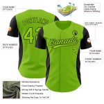 Maillot de baseball à rayures latérales personnalisées, motif 3D, noir, vert fluo, authentique Maillot de baseball à rayures latérales personnalisées, motif 3D, noir, vert fluo, authentique