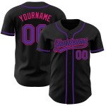 Maillot de baseball noir authentique personnalisé rose violet-chaud Maillot de baseball noir authentique personnalisé rose violet-chaud