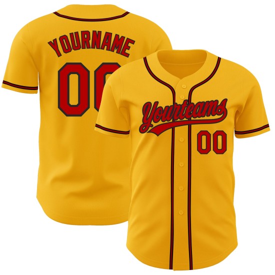 Maillot de baseball personnalisé rouge-noir or authentique Maillot de baseball personnalisé rouge-noir or authentique
