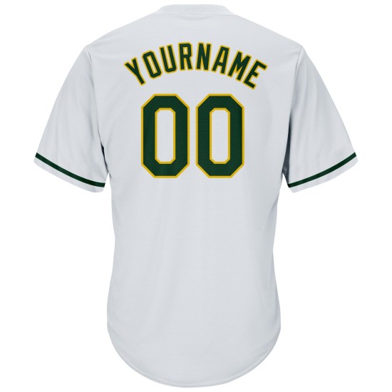 Maillot de baseball côtelé vert-doré personnalisé, maillot rétro authentique blanc Maillot de baseball côtelé vert-doré personnalisé, maillot rétro authentique blanc