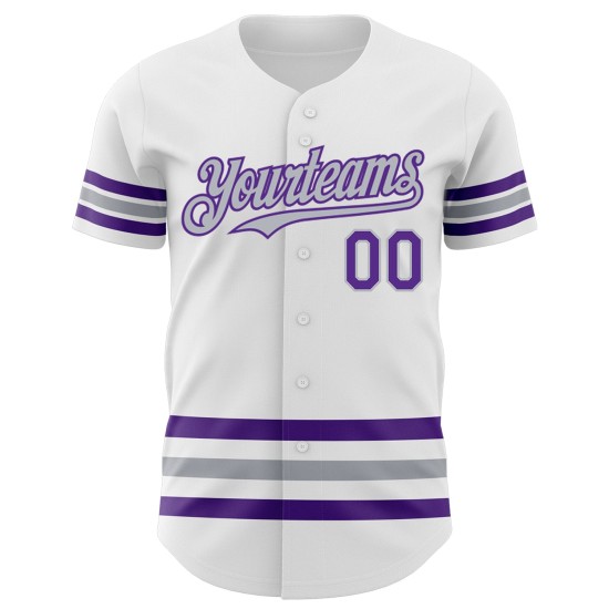Maillot de baseball personnalisé violet-gris authentique blanc Maillot de baseball personnalisé violet-gris authentique blanc