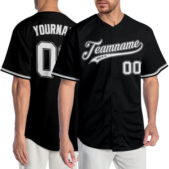 Maillot de baseball authentique noir blanc-gris personnalisé Maillot de baseball authentique noir blanc-gris personnalisé