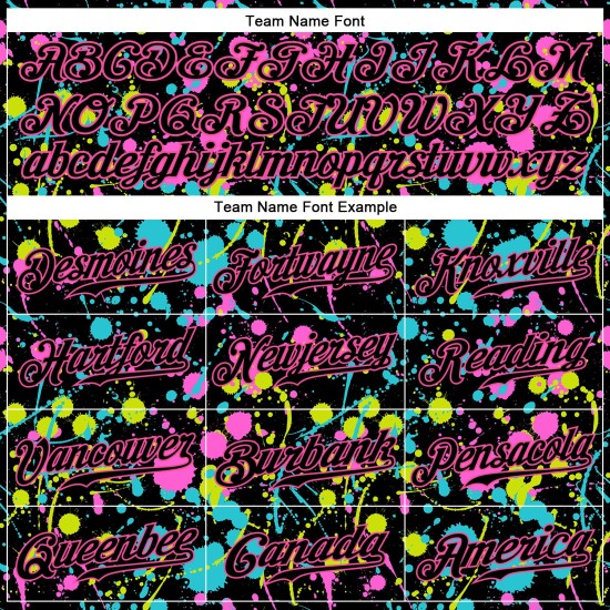 Maillot de baseball personnalisé avec motif graffiti 3D, néon noir et rose, éclaboussures authentiques Maillot de baseball personnalisé avec motif graffiti 3D, néon noir et rose, éclaboussures authentiques