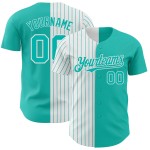 Maillot de baseball personnalisé à rayures fines authentique Split Blanc-Aqua Aqua Maillot de baseball personnalisé à rayures fines authentique Split Blanc-Aqua Aqua