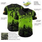 Maillot de baseball personnalisé noir avec motif 3D néon abstrait et design grunge vert Maillot de baseball personnalisé noir avec motif 3D néon abstrait et design grunge vert