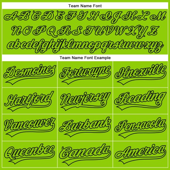 Maillot de baseball à rayures latérales personnalisées, motif 3D, noir, vert fluo, authentique Maillot de baseball à rayures latérales personnalisées, motif 3D, noir, vert fluo, authentique