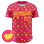Maillot de baseball personnalisé rose avec motif 3D authentique de fruits, banane et néon jaune Maillot de baseball personnalisé rose avec motif 3D authentique de fruits, banane et néon jaune