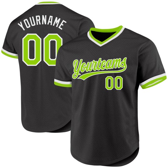 Maillot de baseball authentique néon vert-blanc personnalisé noir rétro Maillot de baseball authentique néon vert-blanc personnalisé noir rétro