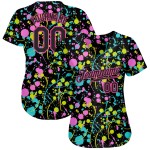 Maillot de baseball personnalisé avec motif graffiti 3D, néon noir et rose, éclaboussures authentiques Maillot de baseball personnalisé avec motif graffiti 3D, néon noir et rose, éclaboussures authentiques